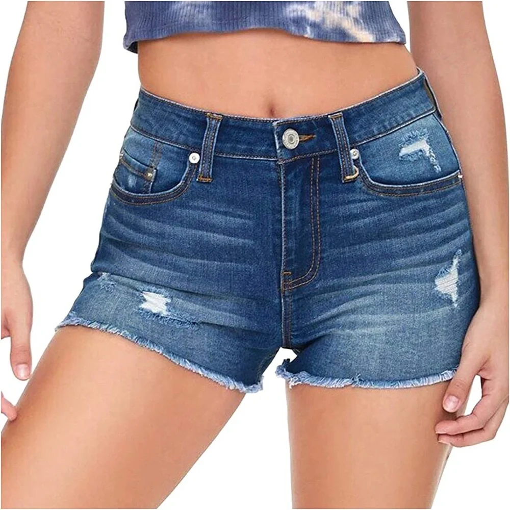 American Eagle Woman’s Tomgirl MIDI Distressed Medium Blue Denim Shorts Sz 8 - Picture 3 of 14